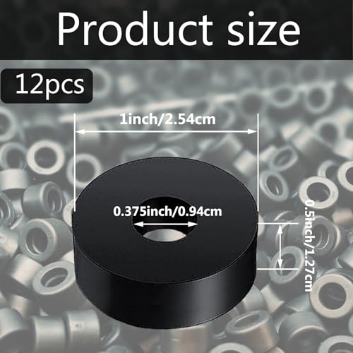 12 PCS Black Thick Rubber Washers 1 Inch OD x 3/8 Inch ID x 1/2 Inch Thickness Vibration Dampening Washer Anti-Noise Washers Anti Vibration Pads Rubber Pads