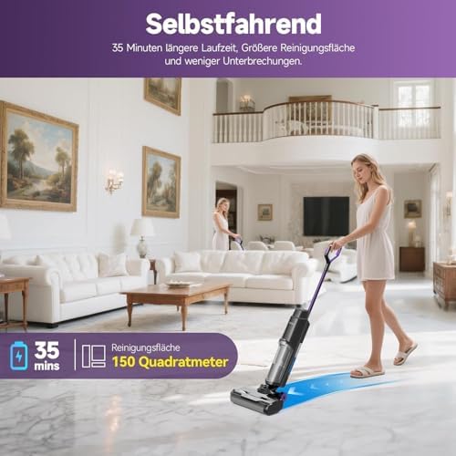 Bild 6 - Redkey W15 Nass Trockensauger Akku,Selbstreinigender Mopp-Staubsauger,Kantenreinigung 6 mm,Dual-Wassertank-Unterstützung, 3 Reinigungsmodi,LED Spracherinnerung Geeignet für Hartböden,Selbstreinigung