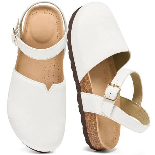 Image of Ecetana Womens Sandals Dressy Summer Closed Toe Flats Comfortable Cork Footbed Casual Walking Shoes