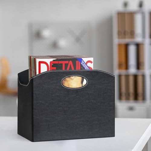 Neateam Porte-Revues Moderne Avec Poignée - Pliable - En cuir synthétique - Robuste et durable - Convient pour le bureau, la Maison et le Salon Noir – vue 3