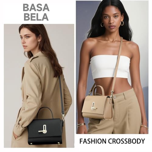 Small Satchel Bags for Women, Top Handle Handbag Crossbody Purse Shoulder Bags with Detachable Long Strap Clock Turn Lock2