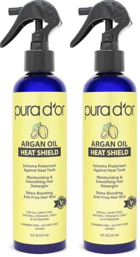PURA D'OR 8 Oz Argan Oil Heat Shield Protectant Spray with Select Organic Ingredients,Protects Up To 450º F From Flat Iron & Hot Blow Dry,Leave-In,Define & Shine Dry-& Damaged Hair,(Pack of 2) - image 1