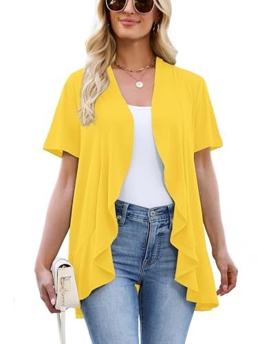 Image of Heymoments Women's Lightweight Open Front Knit Cardigans Short Sleeve Casual Soft Drape Summer Cardigan S-2XL