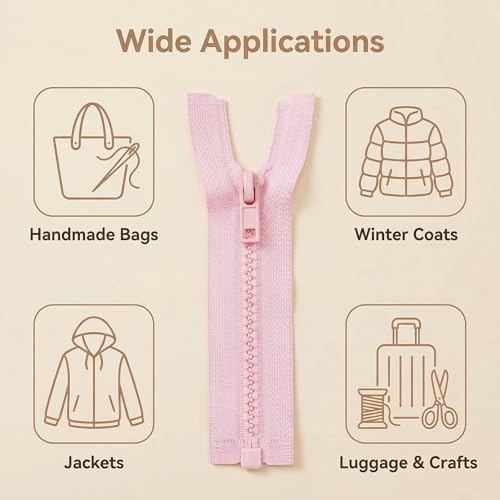 Image of MebuZip 2PCS #5 25 Inch Separating Jacket Zippers Resin Zipper Molded Plastic Zippers Bulk for Sewing Coat Jackets Clothes (Pink)