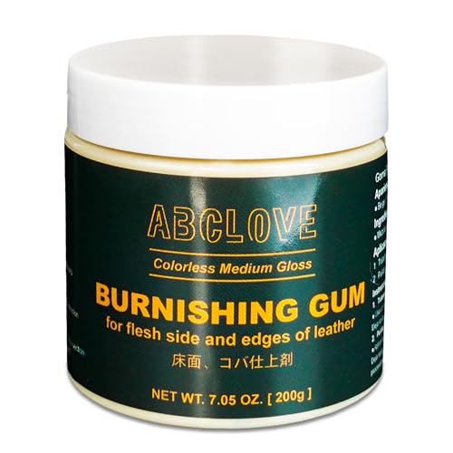 7.05 oz Leather Burnishing Gum Edge Finish Sealer Kit Polishing Eraser Clear 200g with Wood Edge Burnisher and Plastic Scraper for Edges on Oil-Tanned and Veg-Tanned (Leather Burnishing Gum)