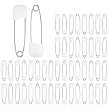HJZHII 50PCS Safety Pins for Diaper, 2.2 Inch Small Plastic Head Cloth Diaper Nappy Pins with Locking Closures Stainless Steel Pins for Clothes, Sewing, Craft Supplies(50)