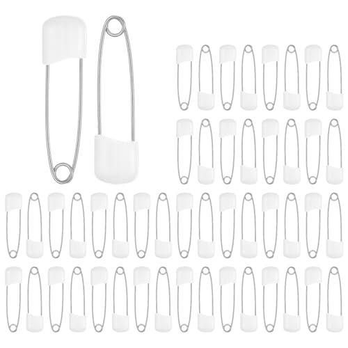 HJZHII 50PCS Safety Pins for Diaper, 2.2 Inch Small Plastic Head Cloth Diaper Nappy Pins with Locking Closures Stainless Steel Pins for Clothes, Sewing, Craft Supplies(50)