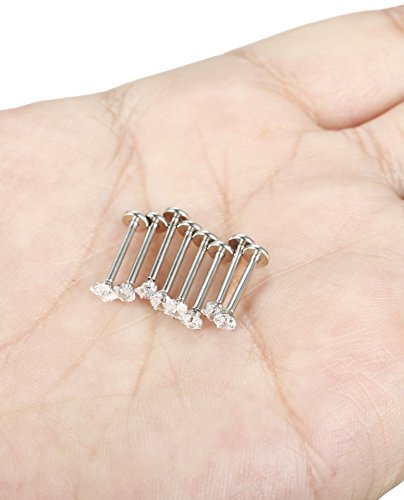 Funrun Jewelry 4 Pairs 16G Stainless Steel Monroe Lip Rings Nose Studs Body Jewelry Piercing 3Mm Cz 10Mm #TOP5