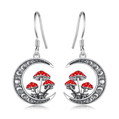 Boucles d'oreilles champignon lune en argent pour femme et mère
