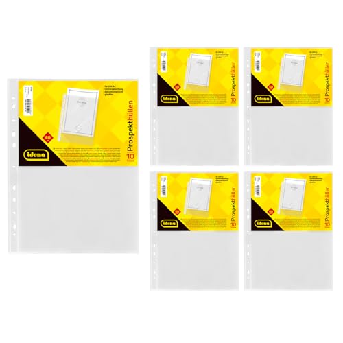 Idena 90373-50 Stück Klarsichthüllen A4 glasklar, Prospekthüllen aus Kunststoff 60µ, dokumentenecht, Klarsichtfolien mit Universallochung