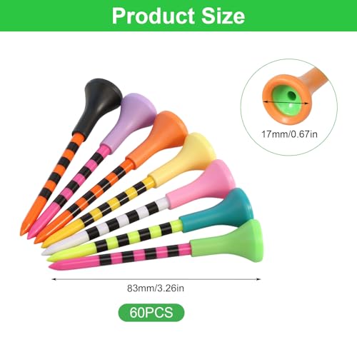 GFUEIGJ 60 Stück Golf Tees Kunststoff 83mm Golf Tees Plastik Golf Zubehör für Abschlag und Übungs, Geschenk für Golfer oder Familie