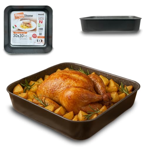 Arca, Teglia Quadrata Alta 30x30x5 cm per Forno, Antiaderente e Adatta alla Lavastoviglie, in Alluminio, Made in Italy