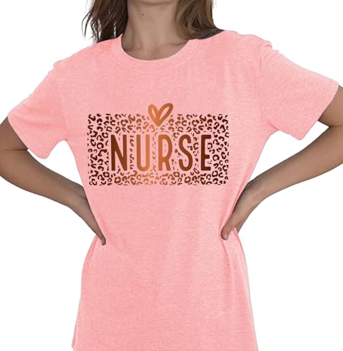 Image of Women Nurse Shirts Nursing Life Letter Short Sleeve Register Nurses Inspirational Tee