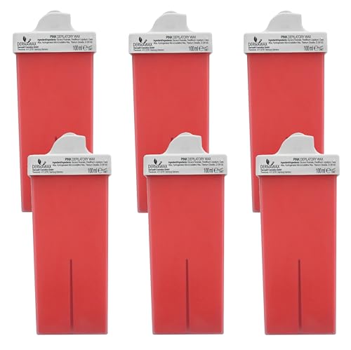 Dermawax 6x 100 ml Cartuchos de Cera Caliente Roll-On Rosa con Pequeño Rodillo para Depilación - Labio Superior, Cejas. Line de bikini