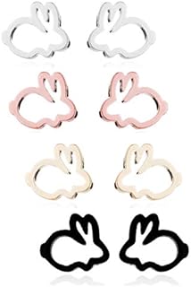 MixiuEuro Girls Children Earrings 2 Pairs 14k Rose Gold Plated Stainless Steel Tiny Bunny Rabbit Stud Earrings Jewellery Gift For Girls Child