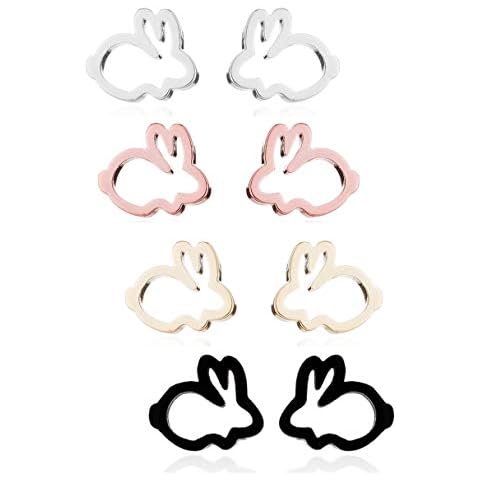 MixiuEuro Girls Children Earrings 2 Pairs 14k Rose Gold Plated Stainless Steel Tiny Bunny Rabbit Stud Earrings Jewellery Gift For Girls Child Cover