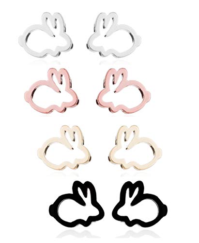 MixiuEuro filles enfants boucles d'oreilles 2 paires 14k plaqué or rose en acier inoxydable minuscule lapin lapin boucles d'oreilles bijoux cadeau pour filles enfant Cover