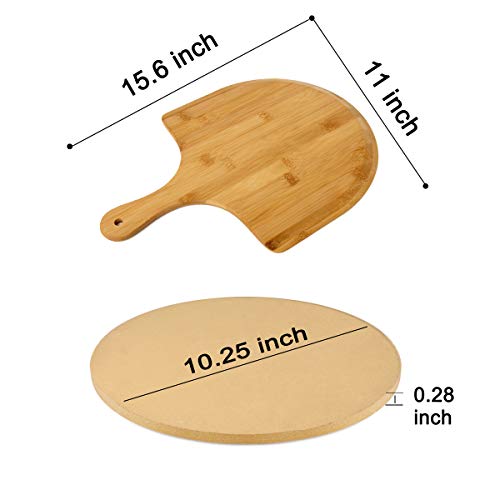 GEEBOBO Pizza Stone for Oven and Grill, Free Wooden Pizza Peel Paddle,Durable and Safe Pizza Stone for Grill,Thermal Shock Resistant Cordierite Cooking Stone,Baking Stone (10 inch)