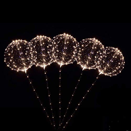 18 Inch 5 PCS 3 Mode Flashing Led Light Up BoBo Balloons Colorful/ WarmWhite Fillable Transparent Balloons with Helium, Great for Christmas Party, House Decorations, Graduation (Warm white Flashing)