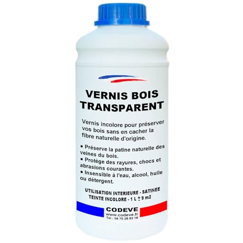 Vernis Transparent Bois - Codeve Bois - 1L - Intérieur - Pour Conserver Toute La Transparence Des Veines Du Bois Sans Les Masquer.