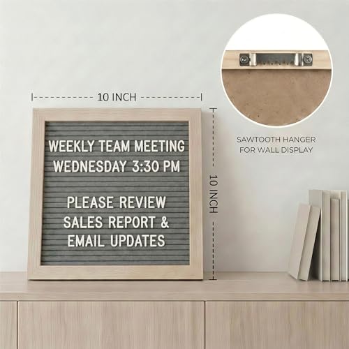 C CRYSTAL LEMON Felt Letter Board 10x10 Inch Gray – 336 Letters Numbers & Symbols – Changeable Message Board with Wooden Frame, Wall Mount or Stand