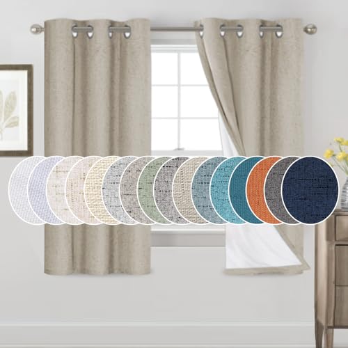 Image of PrinceDeco Linen Texture Curtains Soild 100% Blackout Thermal Insulated with White Liner Blackout Curtains for Bedroom 64 Inches Long 2 Panels,42 inch Wide,64 inch Length Noise Reducing Curtains, Stone
