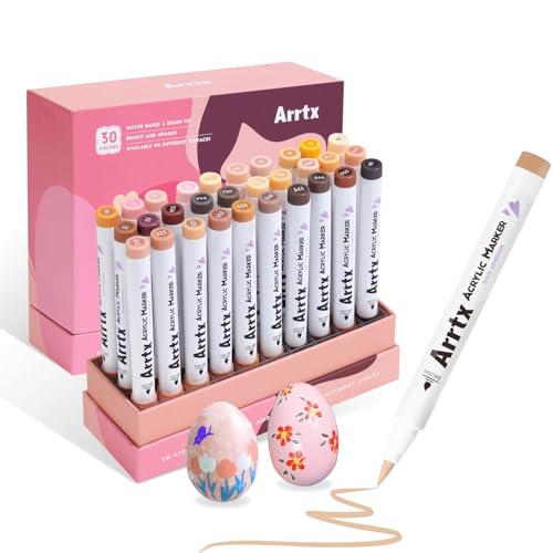 Arrtx 30 Colors Skin Color Acrylic Paint Pens Skin Tone Paint Markers Paint Pens for Artists Adults Coloring Drawing Brush Tip for Rock Painting Wood Canvas DIY Crafts Making Art Supplies
