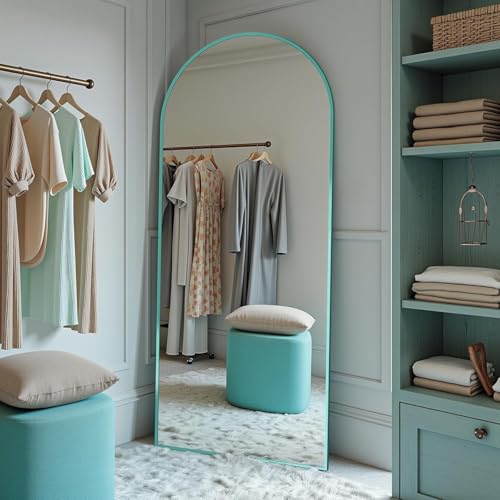 Full Length Mirror, 58"x18" Floor Mirror, Arch Floor Standing Mirrors Freestanding Arch Full Body Mirrors with Stand for Bedroom, Hanging Mounted for Living Room Cloakroom, Blue