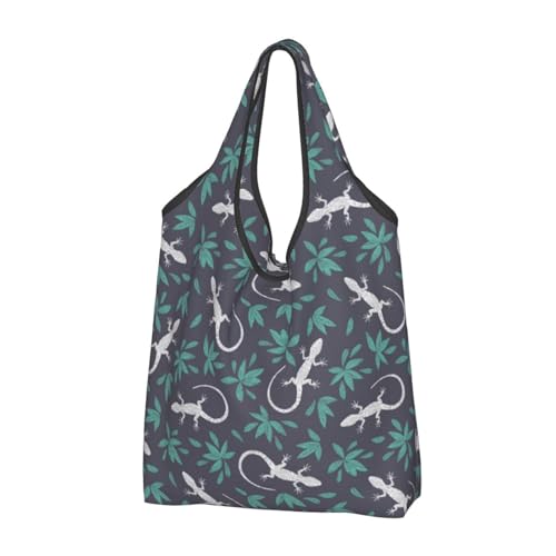 Sac d'épicerie réutilisable VOSERY au marché | Grand cabas pliable vert et noir motif lézard