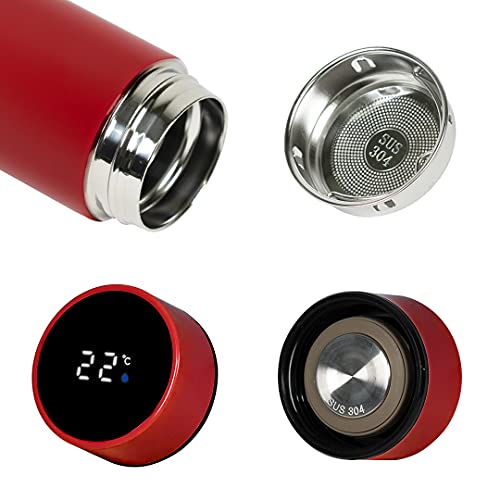 Homerex Insulated Water Bottle With Led Real-Time Temperature Display, Stainless Steel Portable 17Oz/500Ml Smart Vacuum Mug (Red) #TOP3