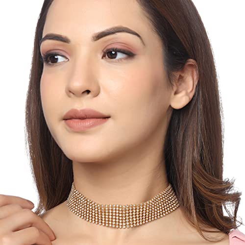 Image of Yellow Chimes Necklace for Women and Girls Fashion Choker Necklace for Women Western | Statement Rhinestone Choker Necklace| Birthday Gift for Girls & Women Anniversary Gift for Wife