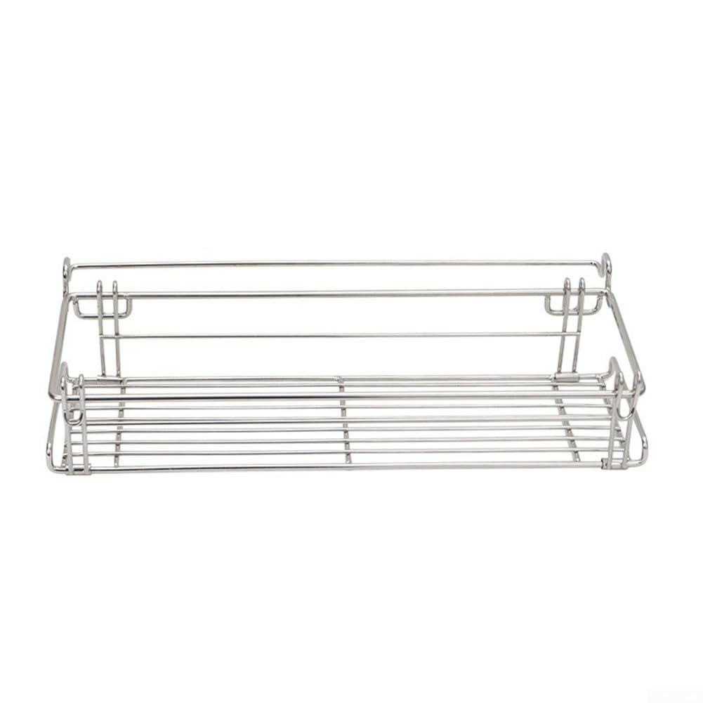 Rackumic Portable Stainless Steel Camping Table Hanging Basket for IGT Hanger for Side Poles over 35.5 cm Diameter 1.4 cm Foldable Storage Rack for Camping Picnic Barbecue Natural Silver