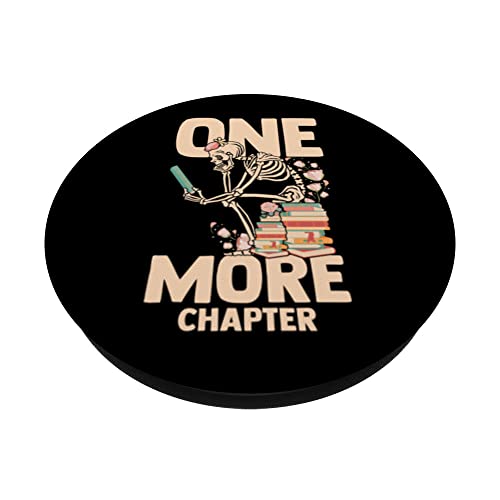 One More Chapter Bookworm Skeleton Reading Book Lover PopSockets Swappable PopGrip, Black - Image 2
