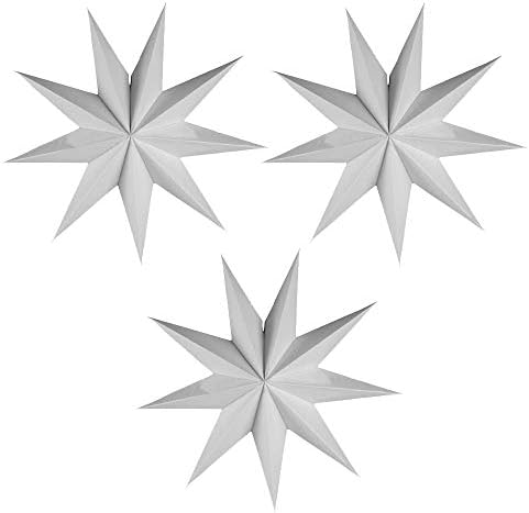 EOPER 3 Pieces 9 Pointed Paper Star Lanterns 12 Inch Hanging Lampshade for LED Light Wedding Birthday Party Decor, White