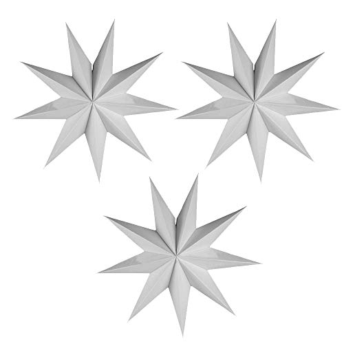 Eoper 3 Pieces 9 Pointed Paper Star Lanterns 12 Inch Hanging Lampshade For Led Light Wedding Birthday Party Decor, White #TOP3