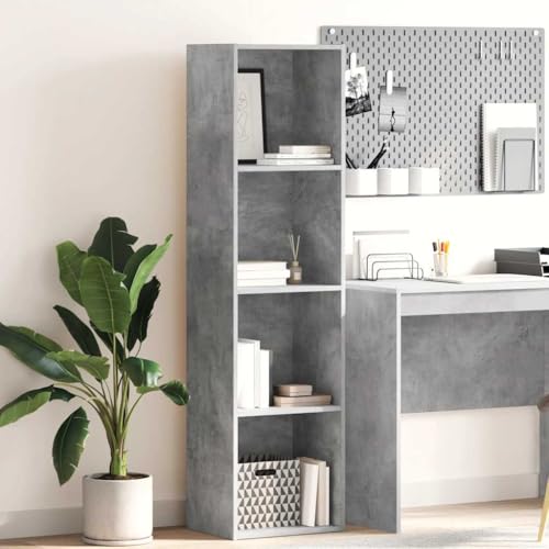 SooIarix Estantería de madera con 4 compartimentos, color gris hormigón, 40 x 30 x 152 cm, estantería moderna para salón, oficina, dormitorio