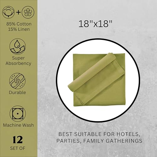 Image of FINGERCRAFT Table Napkins 18x18 Inches Set of 12 Cotton Linen Blend Fabric Dinner Cloth Napkins Washable and Reusable, Good Absorbency for Home, Parties, Hotels (Olive Green)