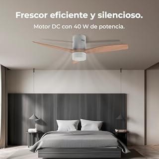 Cecotec Ventilateur de Plafond avec Lumière LED Energysilence Aero 5600 Classic. 40W, Moteur DC, Diamètre 132 cm, Lampe LED 18W, Minuteur, 6 Vitesses, Télécommande, Fonction Été/Hiver