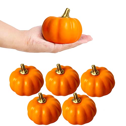 12 szt. Pomarańczowe sztuczne dynie luzem jesienny zestaw dekoracyjny, dekoracja dyni Halloween, sztuczne zbiory dynie sztuczne mini piankowe dynie do rzemiosła, jesieni, ślubu, dom Halloween Święto Dziękczynienia dekoracja na imprezę