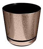 KORAD La Maceta de la Serie Dekor con Plato Adaptado para Interiores - Medida 26 cm - Modelo 057 - Encaje marrón; Fabricado en plástico, Maceta Decorativa con Orificios de Drenaje