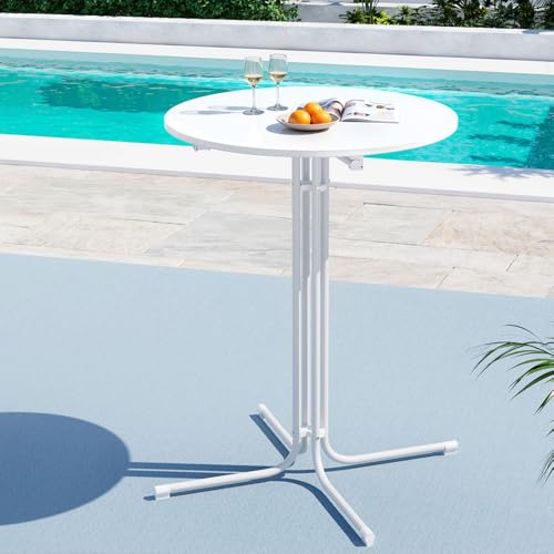 Gardeon Outdoor Bar Table, Round Folding Desk Top, 109cm Side Tables, Patio Furniture for Hot Tub, Garden, Pool Deck, Lawn, Poolside White