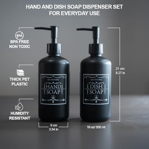 Boutique Plastic Soap Dispenser for Kitchen Sink – Dish Soap Dispenser & Hand Soap Dispenser Set, Refillable Kitchen Soap Dispenser 16oz (500ml), Modern Bathroom Soap Dispenser (Matte Black) by Anchorline FZE - Used condition - Image 2
