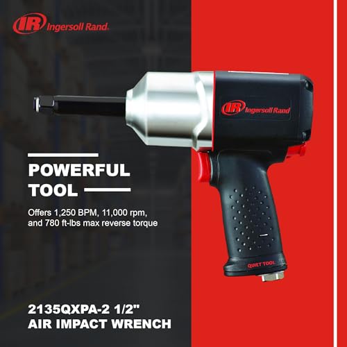 Ingersoll Rand 2135QXPA-2 1/2" Quiet Air Impact Wrench, Pistol Grip, 2" Extended Anvil, 780 Ft-Lbs Max Reverse Torque