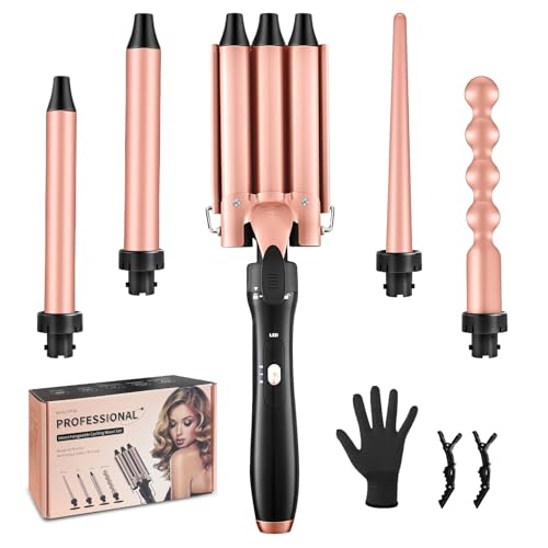 Flintronic Ferro Arricciacapelli 5 in 1, Ferro Arricciacapelli con Temperatura Regolabile, Ferri Arricciacapellis 3 Tubi, con 4 Ferri di Diverso Diametro, per Tutte le Acconciature