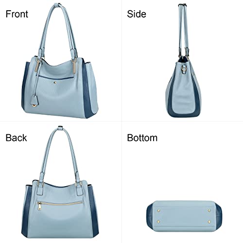 Over Earth Genuine Leather Shoulder Tote Bag For Women Soft Hobo Womens Purses And Handbags(O191E Sky Blue/Dark Blue) #TOP3