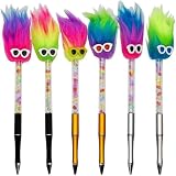 Maydahui 6 Pcs Fun Rainbow Fluffy Plush Ballpoint Pens with Fire Elements Small Diamond Pom Pom Pens Fuzzy Pens Black Ink For Office School Carnival Party Favors