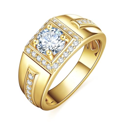 LOIPURI 1CT Moissanite Ring for Men 14K Gold Plated Wedding Band with Pave Round Cut 0.51Ct Cubic Zirconia Inner Hollow Out Engagement Promise Bands Size 12 by LOIPURI - Used condition - US$46.42