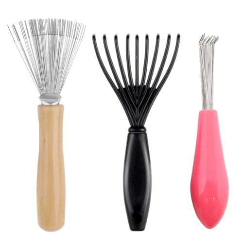 CPJJ 3Pcs Limpiador De Cepillos De Pelo,Herramientas De Limpieza De Cepillo De Pelo Peine Más Limpios,Limpiador De Peines Con Mango De Madera,Limpiador De Cepillos Para Pelo Uso En Casa Y Salón