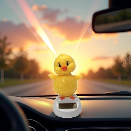 2Pcs Solar Powered Dancing Chick, Solar Bobblehead Chicken, Solar-Powered Car Charm, Cartoon Bobble Head Chick Ornaments Figures for Car Dashboard, Bobbleheads for Car Dashboard, Solar Power Kits - Thumbnail 5