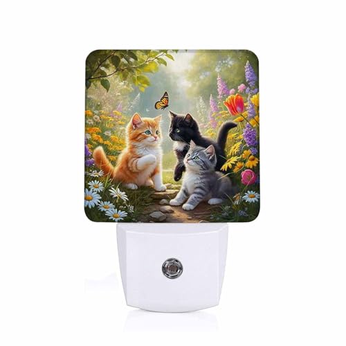 Image of LED Night Light,Three Cute cat LED Night Light Plug into Wall with Dusk to Dawn Light Sensor White Energy Efficient Nightlight for Bedroom Hallway Living Room Kitchen